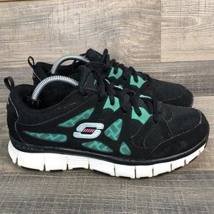 Skechers Sport Lace up Womens Sneakers Black Turquoise Size 7.5 SN 11667 Shoes